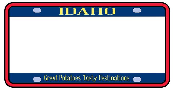 Blank Idaho state license plate in the colors of the state flag over a white background