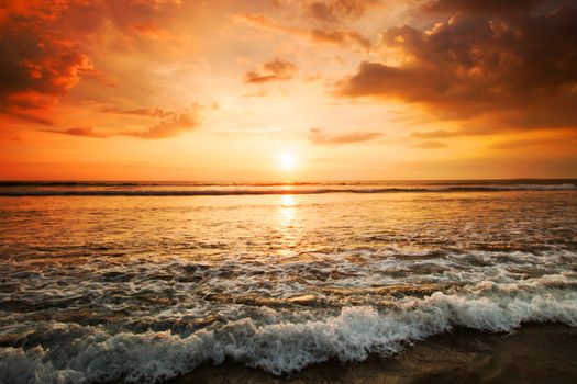 Amazing sunset from Bali Double Six beach surf waves and colorful clouds