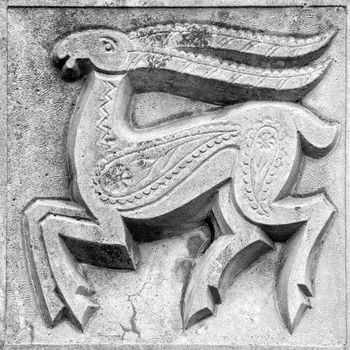 fairy deer, stone bas-relief on the wall