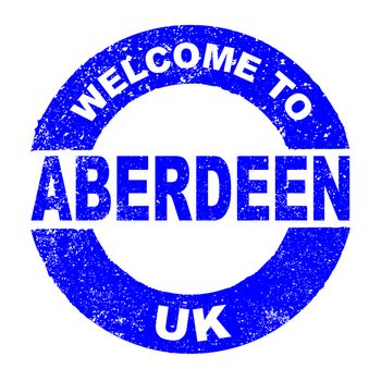 A grunge rubber ink stamp with the text Welcome To Aberdeen UK over a white background