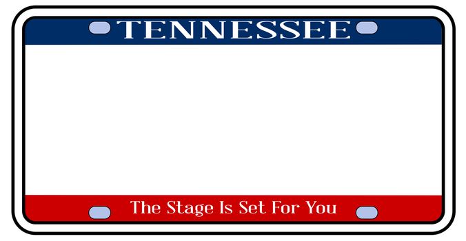 Blank Tennessee state license plate in the colors of the state flag over a white background