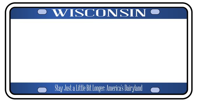 Blank Wisconsin state license plate in the colors of the state flag over a white background