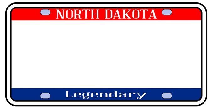 Blank North Dakota license plate in the colors of the state flag over a white background