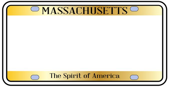 Massachusetts state license plate in the colors of the state flag over a white background