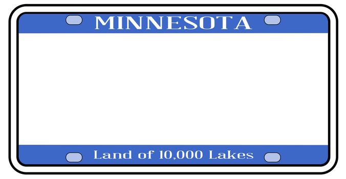 Blank Minnesota state license plate in the colors of the state flag over a white background