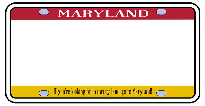 Maryland state license plate in the colors of the state flag over a white background