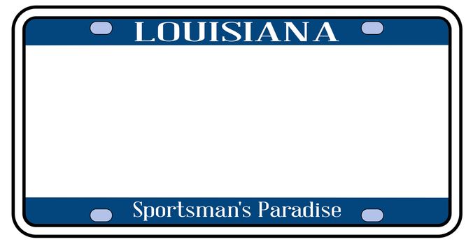 Louisiana state license plate in the colors of the state flag with the flag icons over a white background