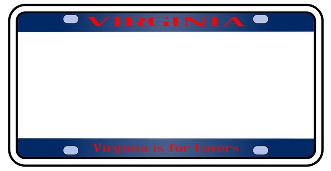 Blank Virginia license plate in the colors of the state flag over a white background