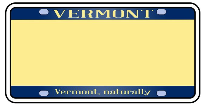 Blank Vermont license plate in the colors of the state flag over a white background