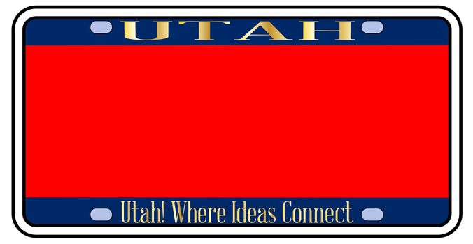 Blank Utah license plate in the colors of the state flag over a white background