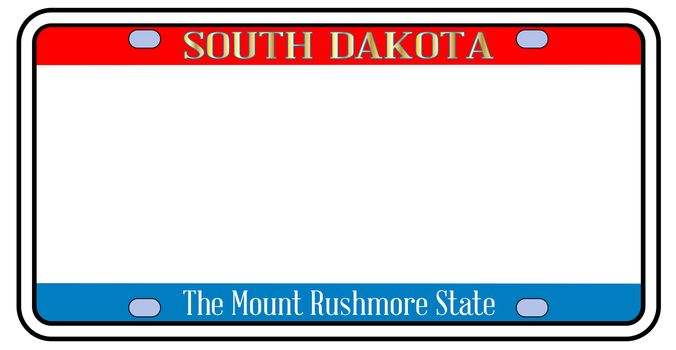 Blank South Dakota license plate in the colors of the state flag over a white background