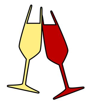 Two charged and colorful wine glasses isolated on a white background.