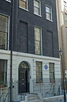 London, UK - April 9, 2011: The author Herman Melville lived in this Westminster townhouse in 1849.