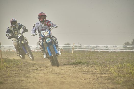 GAVELLO, ITALY 24 MARCH 2020: Enduro race in Countryside