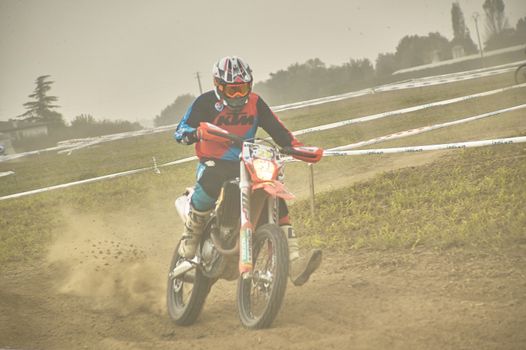 GAVELLO, ITALY 24 MARCH 2020: Enduro race in Countryside