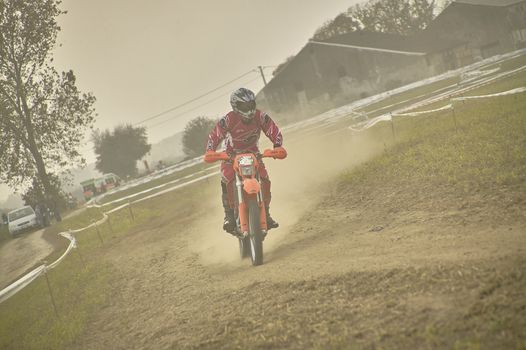 GAVELLO, ITALY 24 MARCH 2020: Enduro race in Countryside