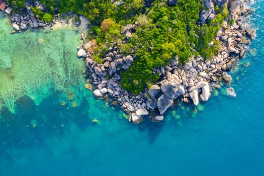 Aerial view of seashore at Koh Tao island, Thailand.