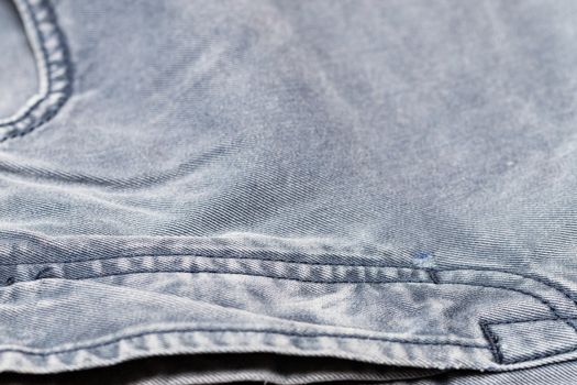 Close-up of blue denim texture. Denim jeans background, space to copy your design or text.