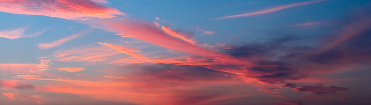 Colorful panorama sky during sunset in the twighligth sky over sea