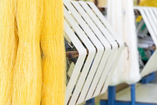Hand made silk process in Thailand ,The process of silk weaving in the production of thai silk