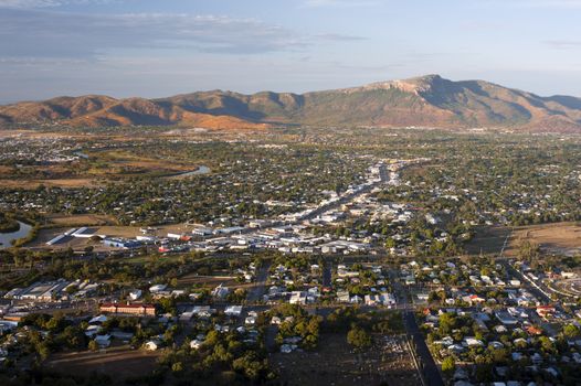 Aerial view of Townsville, Queensland, Australia, a port city on the Coral sea in a mining and agricultural area near the Great Barrier Reef