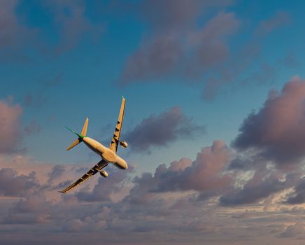 Airplane Banking for a Turn against a blue sky