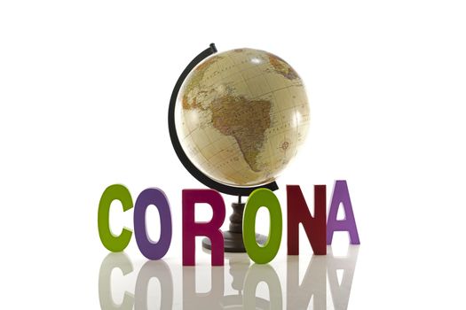globe with the text Corona isolated on white