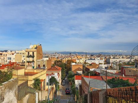 Aerial view of Barcelona in a sunny day, skyline panorama