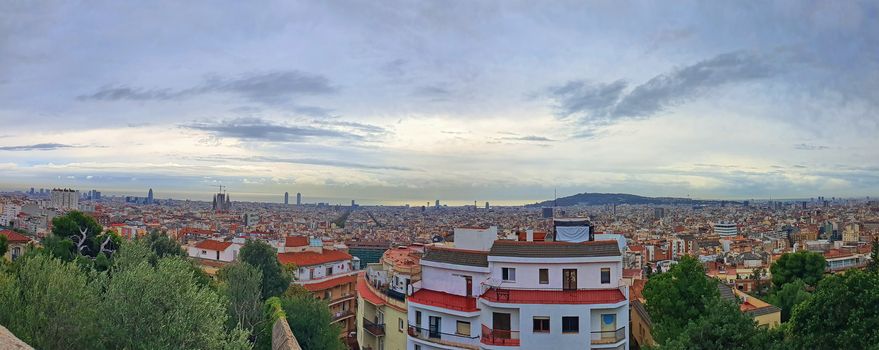 Aerial view of Barcelona from Guell Park viewpoint