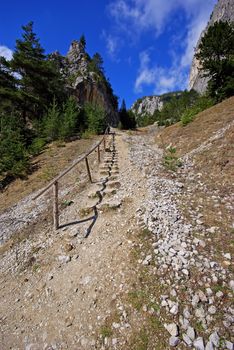 Rocky stairs in the  mountain in a sunny day