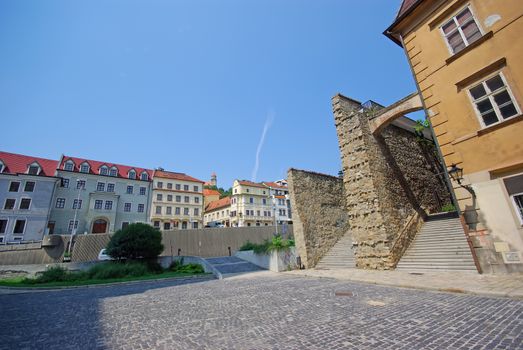 Old city of Bratislava, small paved streets and ancient buildings