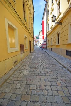 Paved small street in historic center of Bratislava