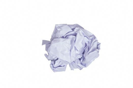 White crumpled paper ball on white background