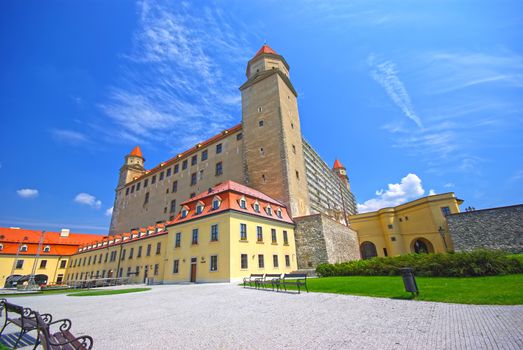 Courtyard of Bratislava Castle, summer landscape in Slovakia