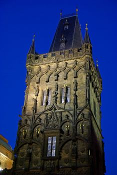 Evening at Powder Tower, old tower bridge in Prague