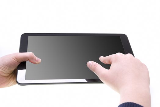 Boy playing on tablet with black screen