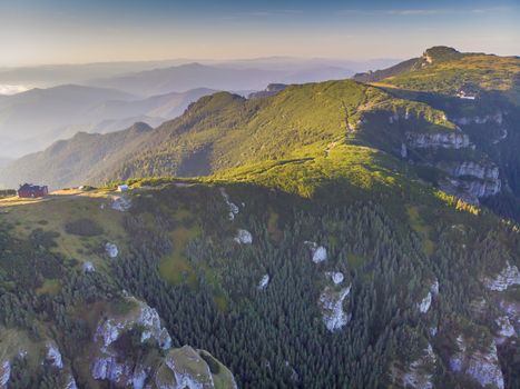 Rocky mountain in a summer landscape, Morning scene in Romanian Carpathians
