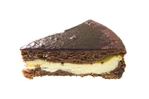 Slice of cocoa and chees cake isolated