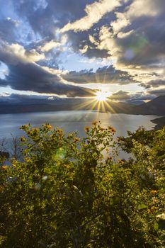 sunrise at lake atitlan in guatemala