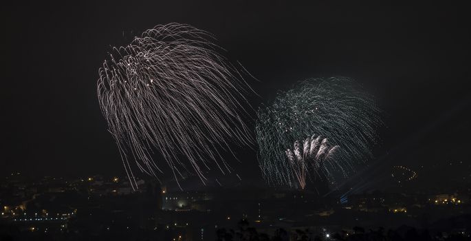 Fireworks in Santiago de Compostela, Spain, on July 25th, the day of the Apostle Saint James, patron saint of Galicia