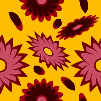 Magic seamless pattern with abstract flowers and feathers.
