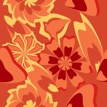 Magic seamless pattern with abstract flowers and feathers.