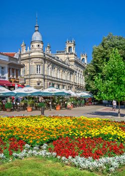 Ruse, Bulgaria - 07.26.2019. Street cafe in the city of Ruse in Bulgaria, on a sunny summer day