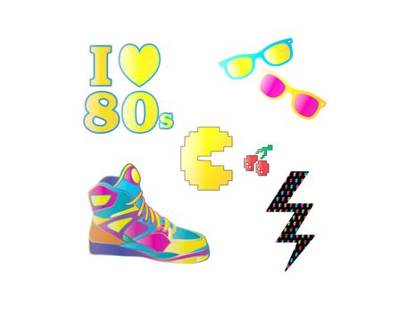 beautiful pink yellow blue 80s logos - 3d rendering