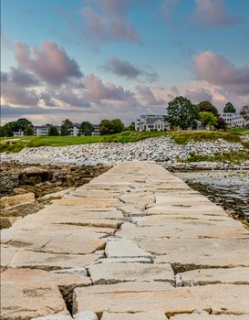 Stone Pier Toward House in Rockland Maine