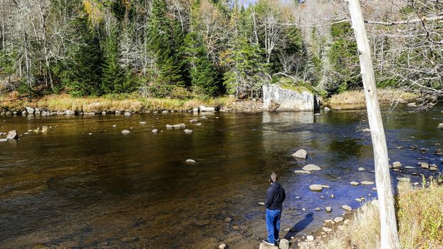 Running Creek Through Rocks and Stones Causing White Water on a Sunny Autumn Day