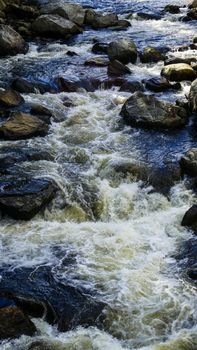 Running Creek Through Rocks and Stones Causing White Water on a Sunny Autumn Day