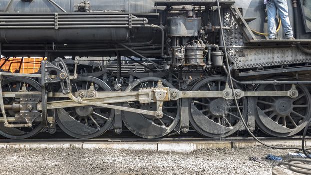 Steam Train Drive Gear and Wheels at Station
