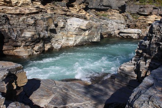Overview of Kungsleden river in the arctic tundra. Abisko national park, Nothern Sweden