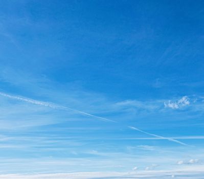 Bright blue sky with clouds, nature and environmental background